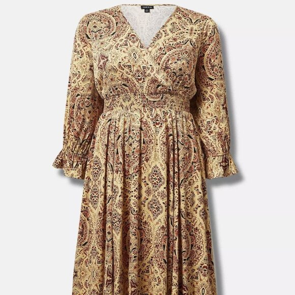 Torrid Midi Challis Smocked Waist Surplice Dress Size 4 - Picture 1 of 4